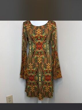 MSK Multicolor bell-Sleeve A-Line Dress